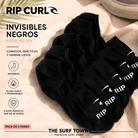 Pack de 5 pares de calcetines invisibles Rip Curl negros para mujer con logotipo blanco