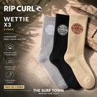 Pack de 3 calcetines Rip Curl Wettie en gris, negro y beige con logotipo circular Rip Curl