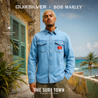 Camisa Quiksilver x Bob Marley Uprising Stone Indigo de hombre en imagen editorial propia de THE SURF TOWN