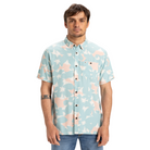 Camisa QUIKSILVER Safe Paradise Aquifer Handtman para hombre con estampado tropical turquesa y beige estilo surf casual