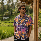 Camisa Quiksilver Safe Paradise Vintage Violet Biophilia para hombre en fotografía editorial propia de THE SURF TOWN inspirada en los campos de arroz de Bali