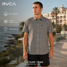 Camisa RVCA Overspray Black White de cuadros en imagen editorial propia de THE SURF TOWN junto al océano