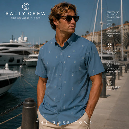 Camisa Salty Crew Breezer Perf Button Up Channel Blue