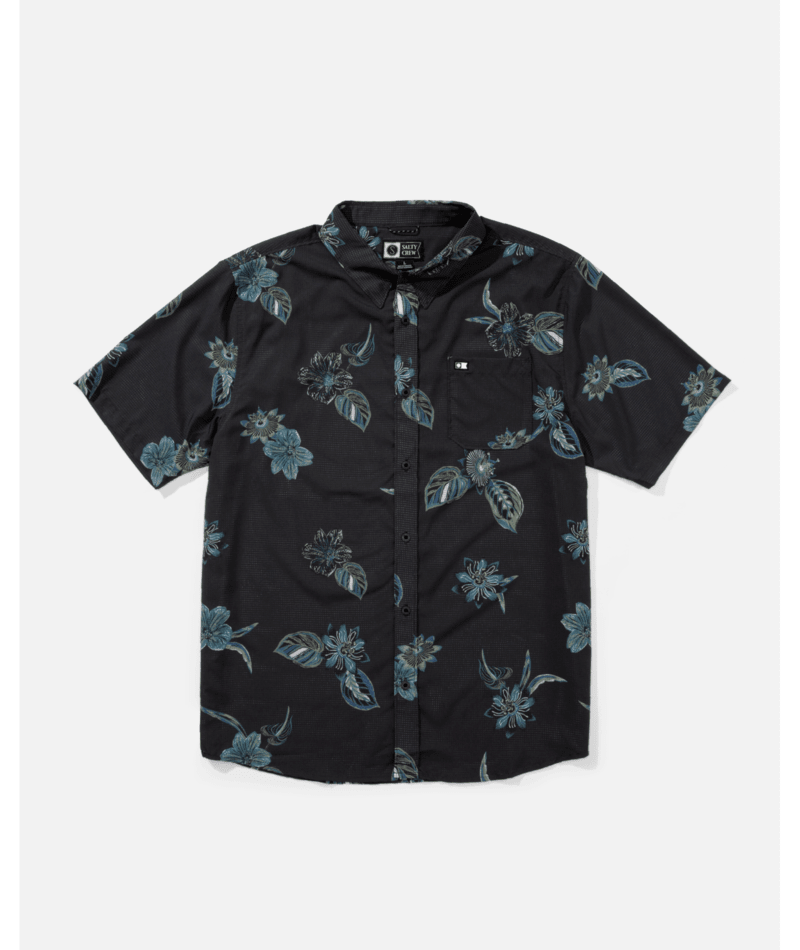 Camisa Salty Breeze Perf Button Up Phantom para hombre con tejido técnico transpirable y estampado marino de manga corta