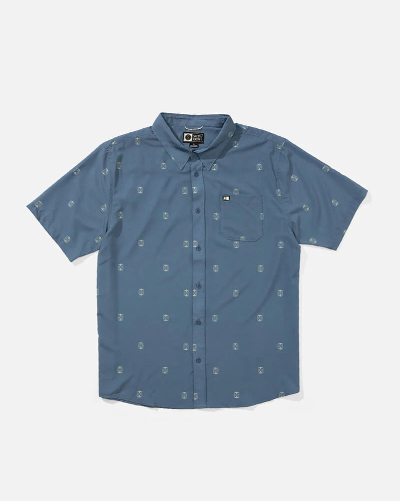 Camisa Salty Crew Breezer Perf Button Up Channel Blue hombre azul microperforada verano