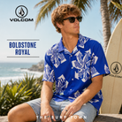 Camisa Volcom Boldstone Royal para hombre con estampado geométrico azul y blanco