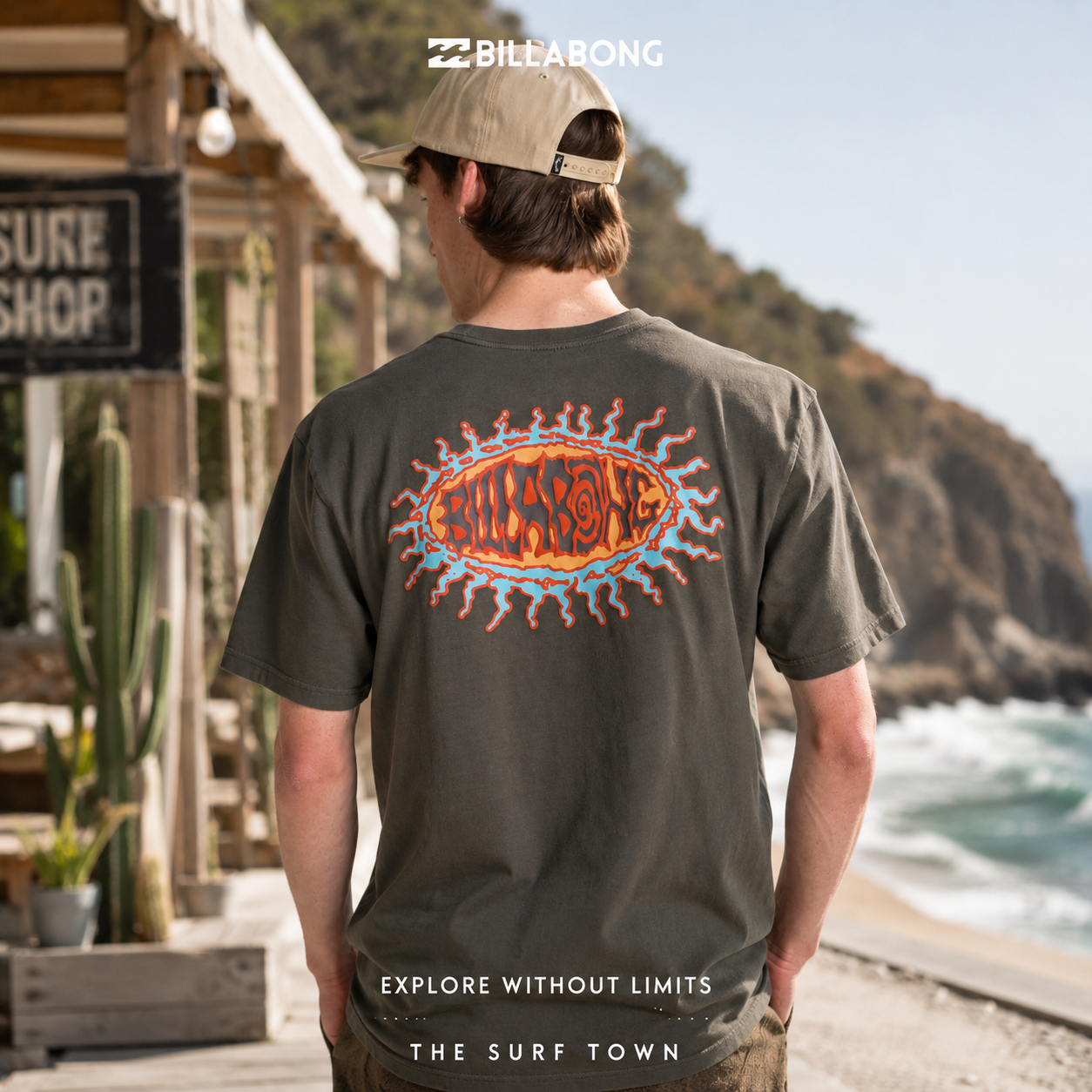 Camiseta Billabong Burn Out WW Pewter para hombre con fotografía editorial propia de THE SURF TOWN en surf shop costero premium, estilo surf lifestyle auténtico y ambiente oceánico exclusivo