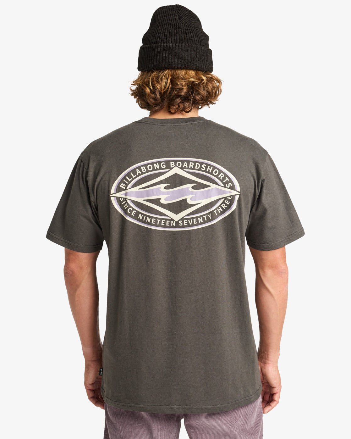 Camiseta Billabong Diamond Vision Vintage Grey para hombre en color gris vintage con estampado delantero discreto y gráfico trasero Diamond Vision, manga corta y estilo surf casual.