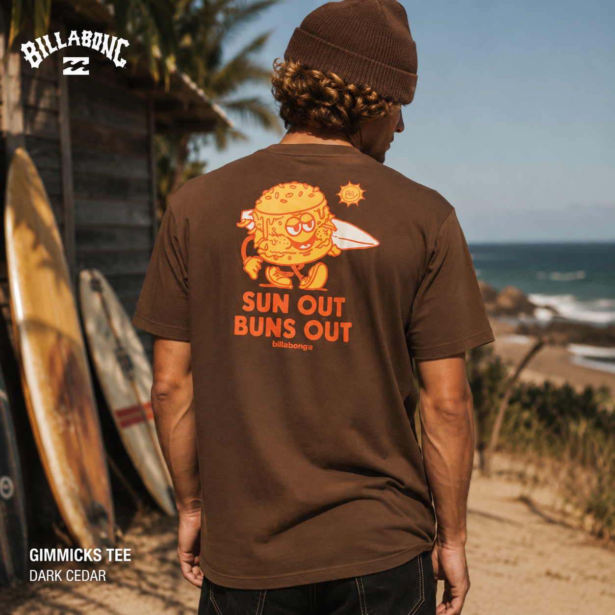 Camiseta Billabong Gimmicks Dark Cedar marrón estilo surfwear premium para hombre