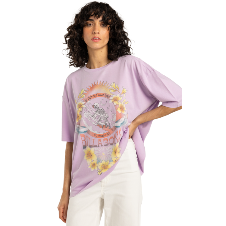 camiseta Billabong Goes Around Here Peaceful Lilac mujer camiseta surf lila diseño gráfico verano