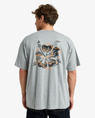 Camiseta Billabong Mogul Paradise Grey Heather oversize para hombre en gris jaspeado con gráfico surf trasero y lavado vintage wave wash.