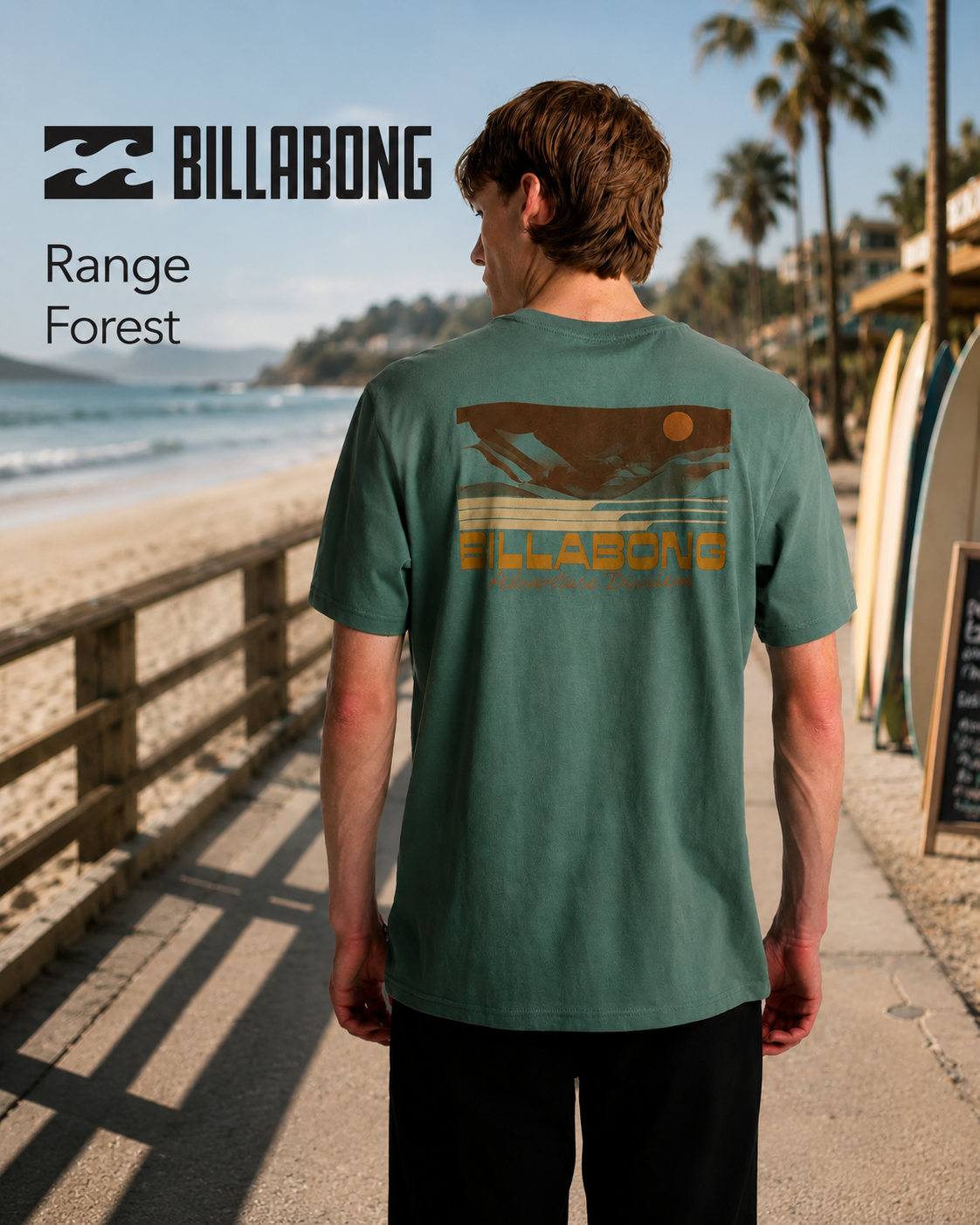 Camiseta Billabong Range Forest hombre estilo surf lifestyle premium frente al mar
