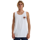 Camiseta de tirantes Billabong Rotor Diamond Tank White para hombre en color blanco con logo Rotor Diamond en el pecho y gráfico trasero surf.