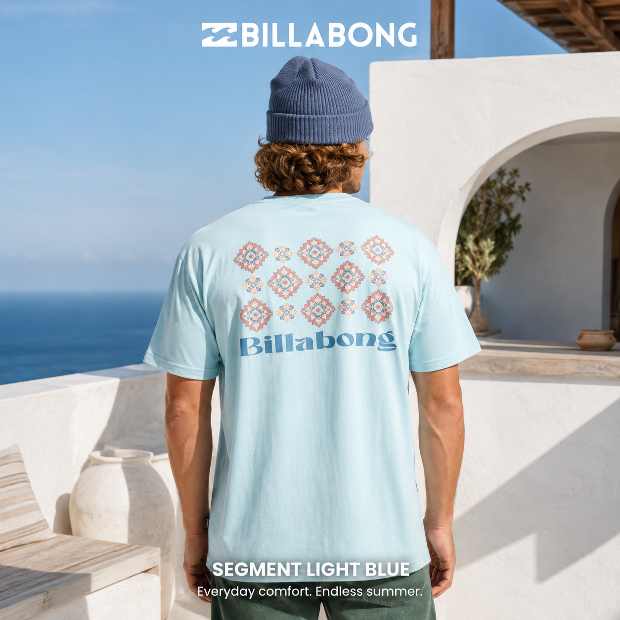 Camiseta Billabong Segment Light Blue para hombre en color azul claro con gráfico trasero geométrico y estilo surfwear veraniego
