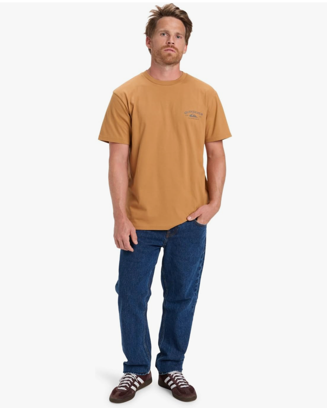 Camiseta Quiksilver Anchor Lockup Almond para hombre color almendra estilo surf con logo en el pecho