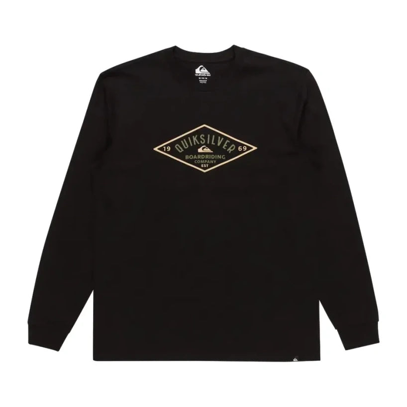 Camiseta Quiksilver Diamond Logo Black LS para hombre negra de manga larga con logo surf en el pecho