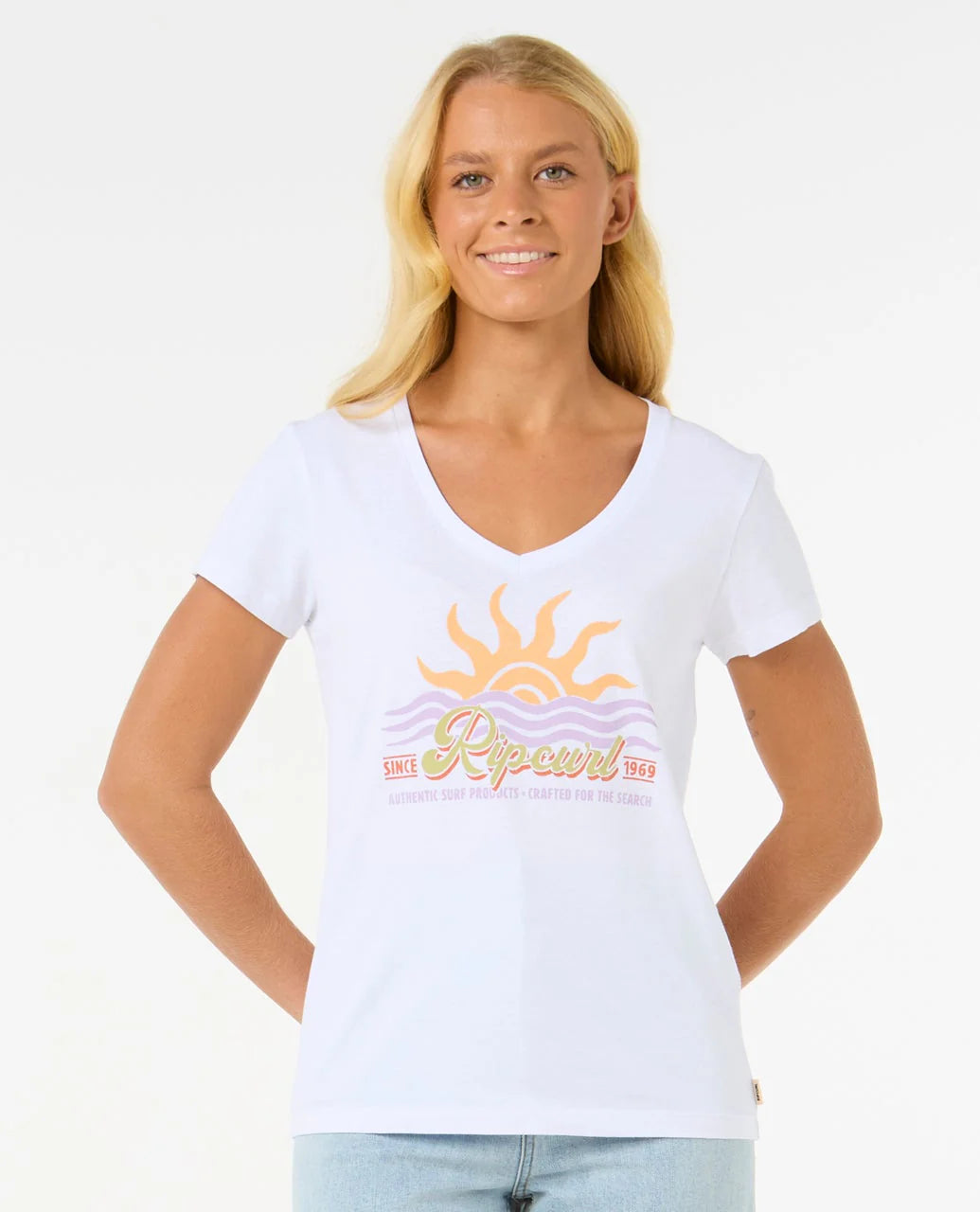 Camiseta RIP CURL Cala VNeck White mujer camiseta surf verano escote V