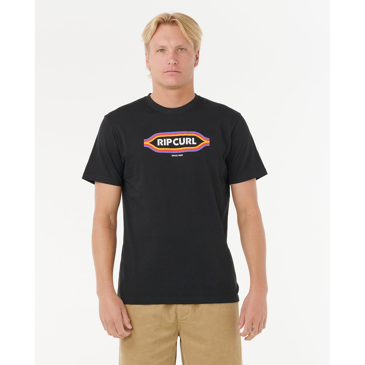 Camiseta Rip Curl Sunset Tee Black hombre negra con estampado frontal y tejido 100% algodón cómodo y transpirable