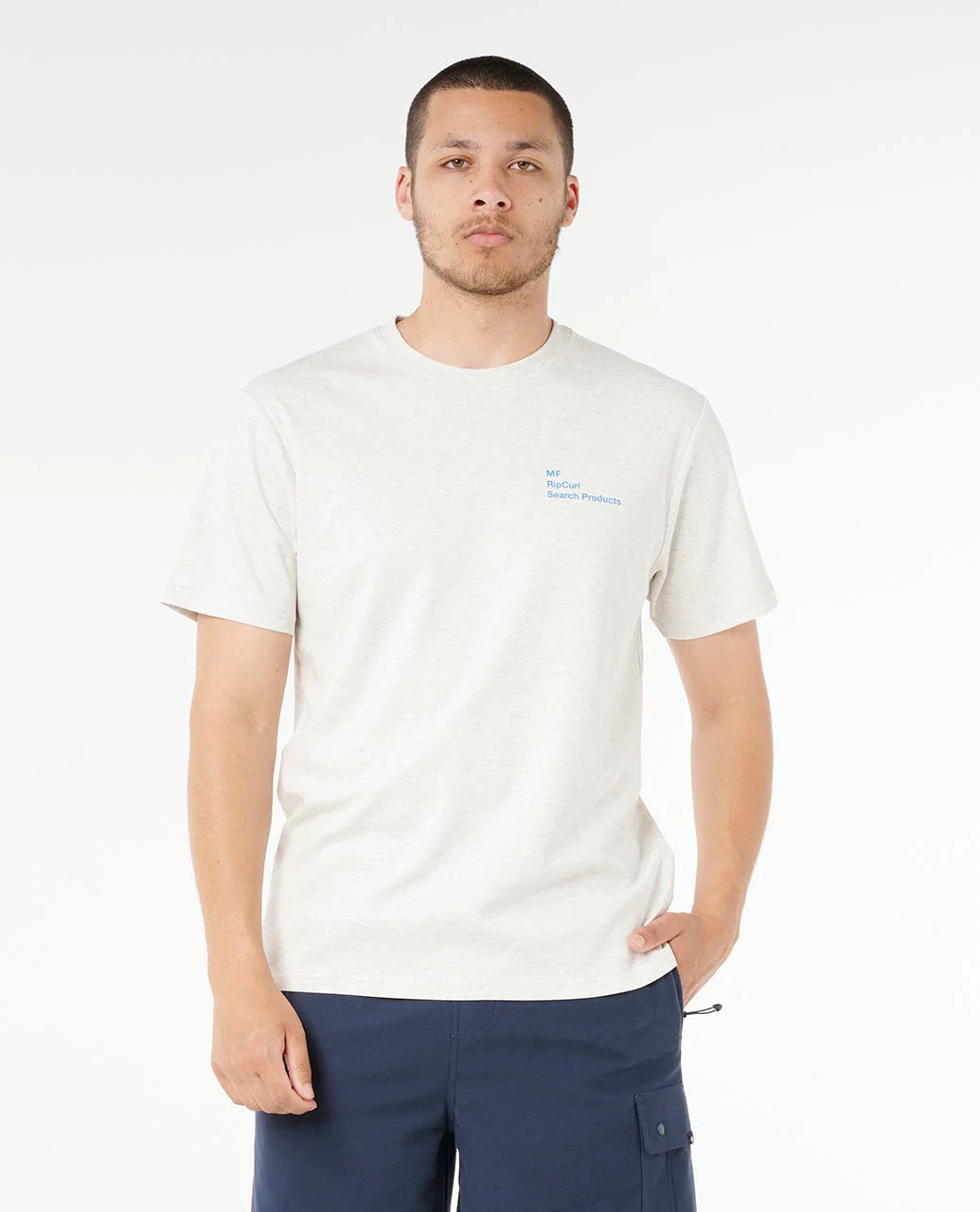Camiseta RIP CURL Vaporcool Mick Fanning Sports Marle gris claro con logo surf en pecho y espalda para hombre