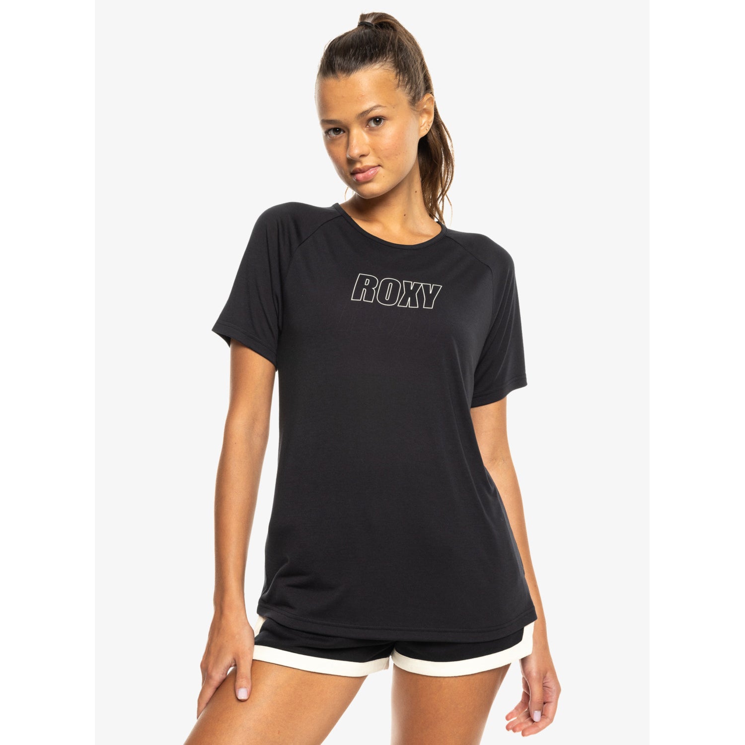 Camiseta ROXY Everyday Flow Black negra de algodón para mujer estilo surf casual