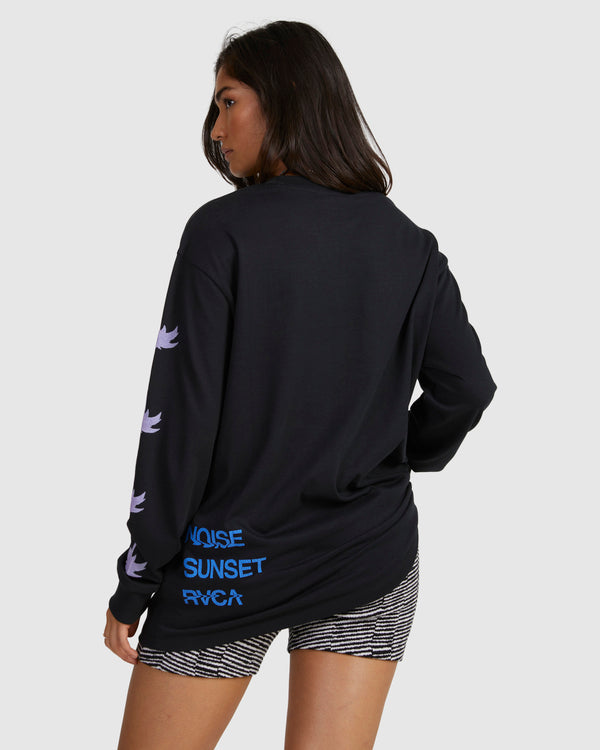 parte trasera camiseta RVCA Paradise Relaxed LS Tee Black mujer