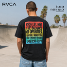 Camiseta RVCA Screen Faded Black para hombre en skatepark urbano contemporáneo, fotografía editorial propia de THE SURF TOWN con estilo surf lifestyle y luz natural diurna