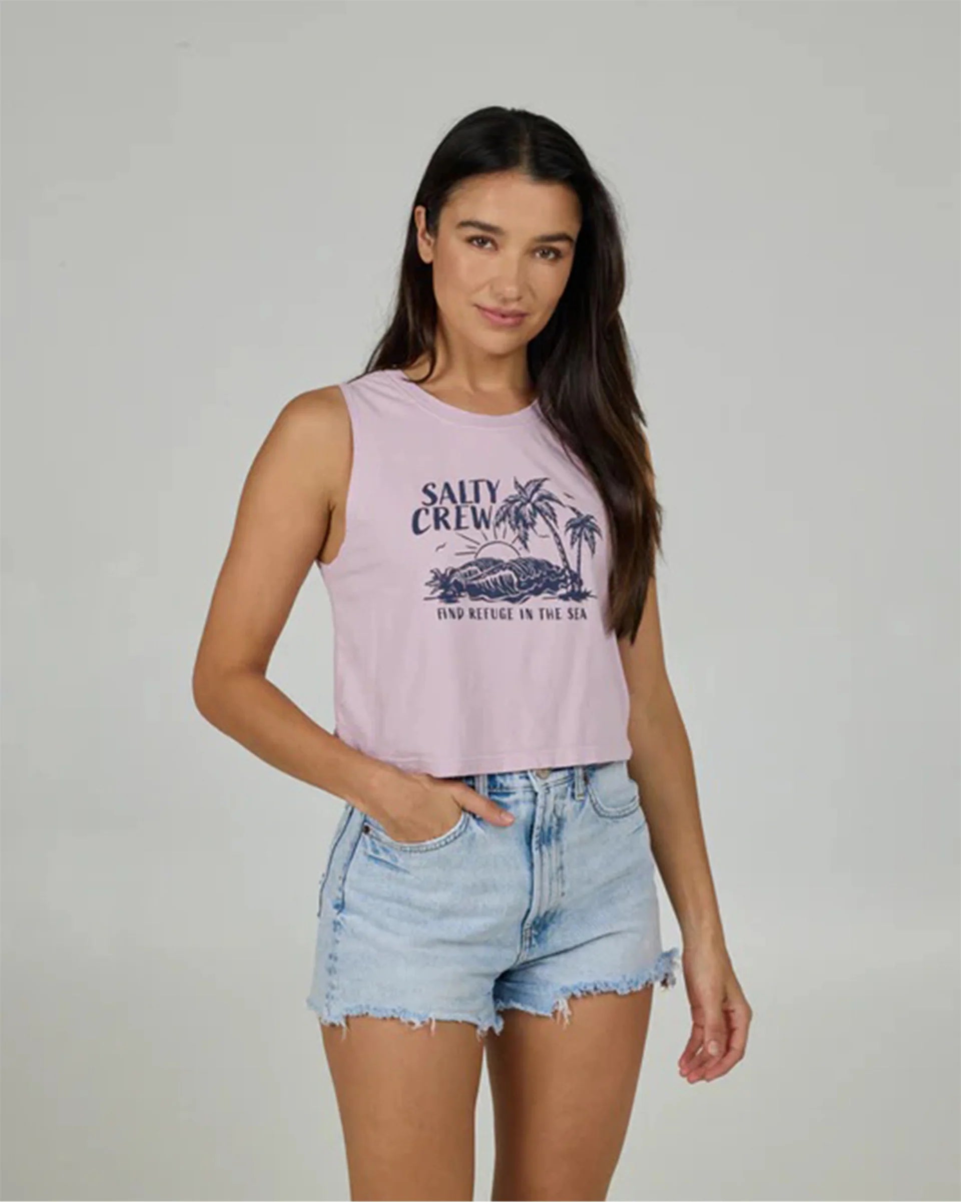 Camiseta Salty Crew Outside Cropped Tank Pale Orchid cropped sin mangas para mujer