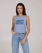 Camiseta SALTY CREW Outside Cropped Tank Violet Blue para mujer estilo surf cropped azul