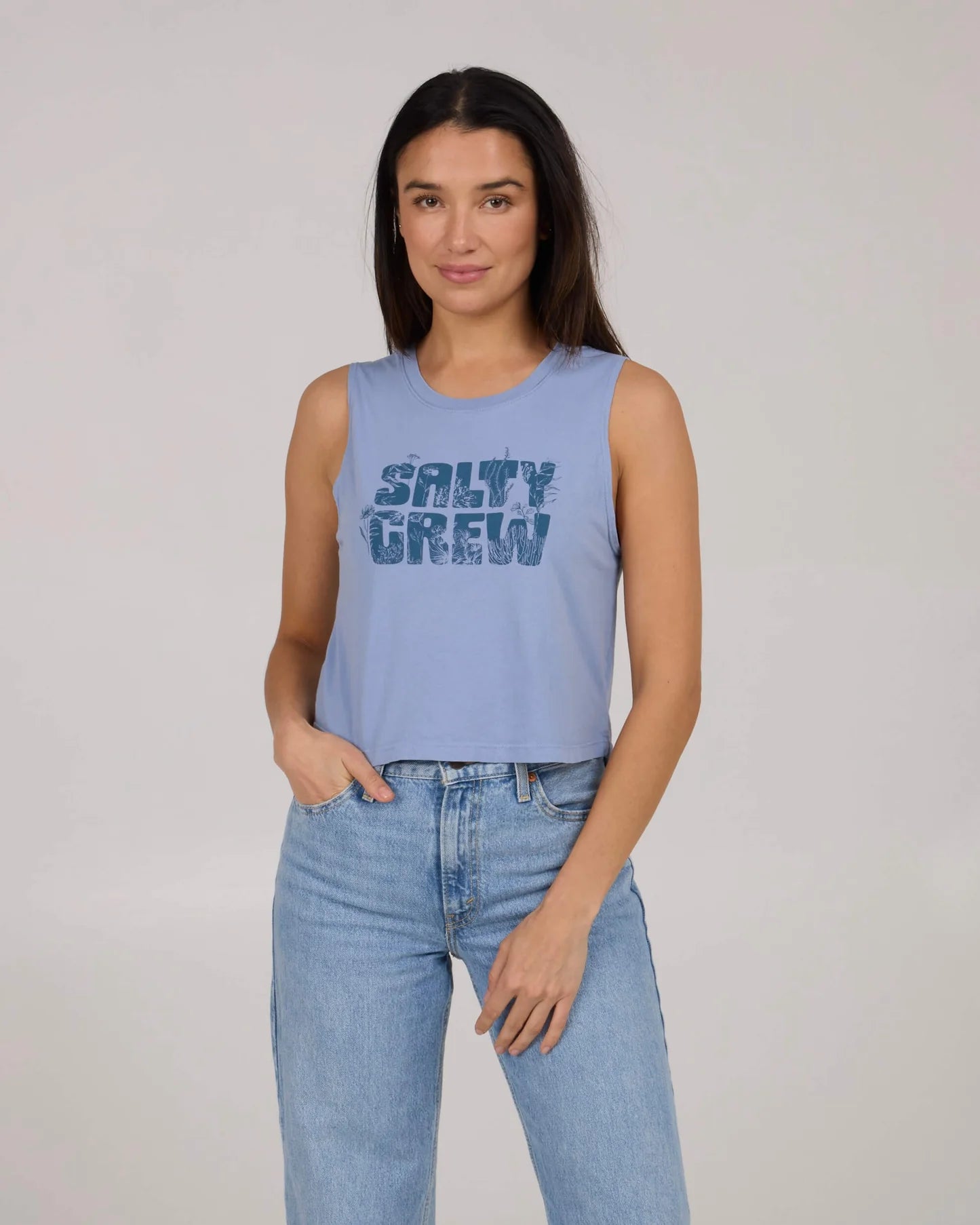 Camiseta SALTY CREW Outside Cropped Tank Violet Blue para mujer estilo surf cropped azul