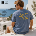 Camiseta Salty Crew Splice Vintage Pocket Slate para hombre en color azul slate con logo vintage en la espalda