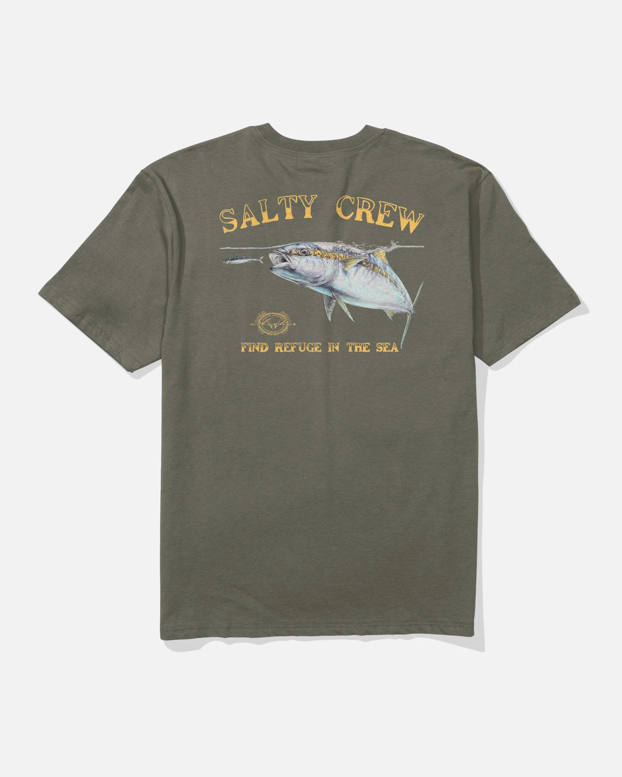 Camiseta Salty Crew Surface Classic Olive verde oliva hombre diseño surf espalda pez