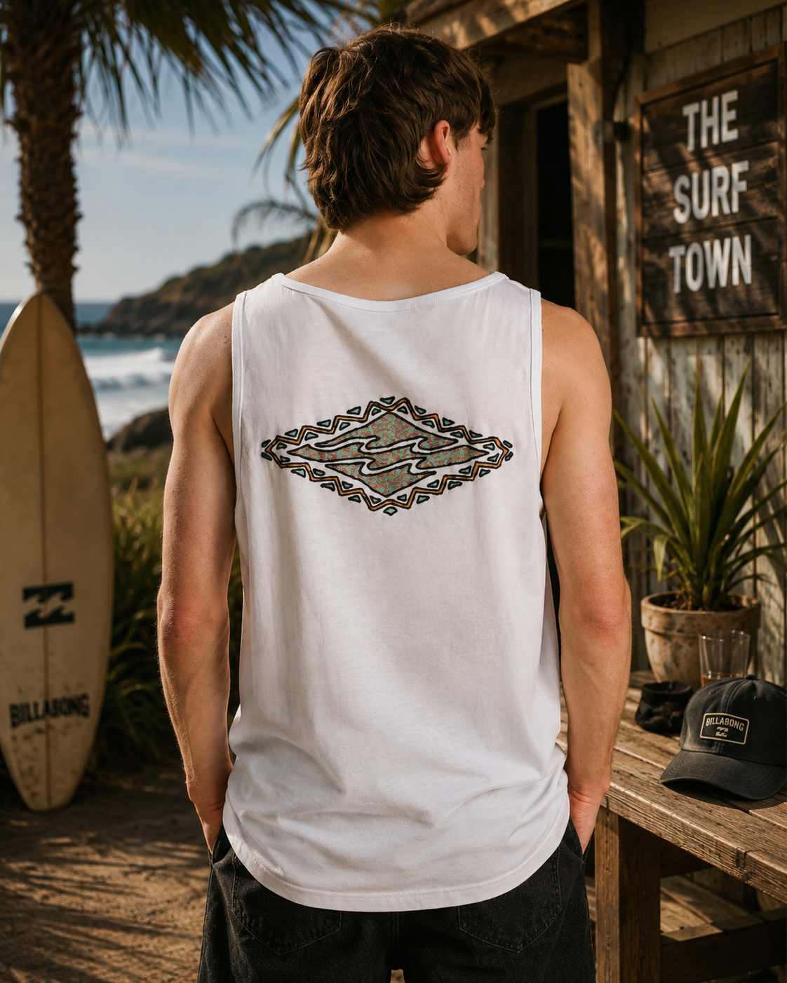 Camiseta tirantes Billabong blanca hombre estilo surf lifestyle premium junto a surf shack