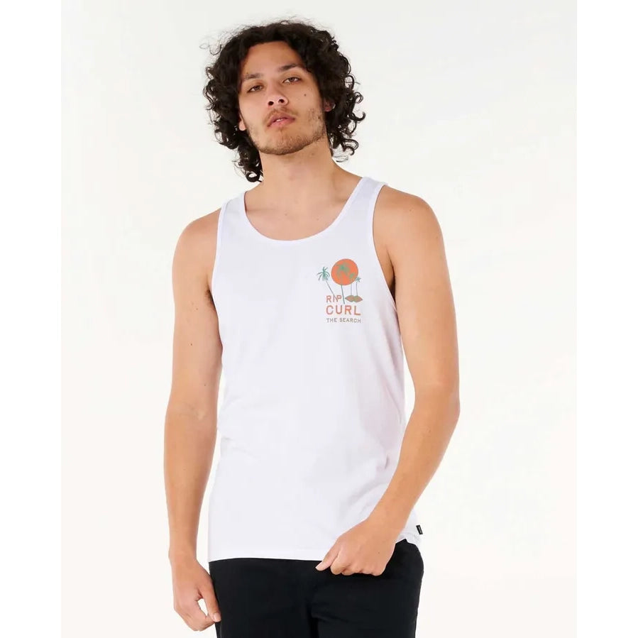 Camiseta tirantes Rip Curl Aots Cody Welsh White hombre blanca 100% algodón, ligera y perfecta para verano, playa y uso diario