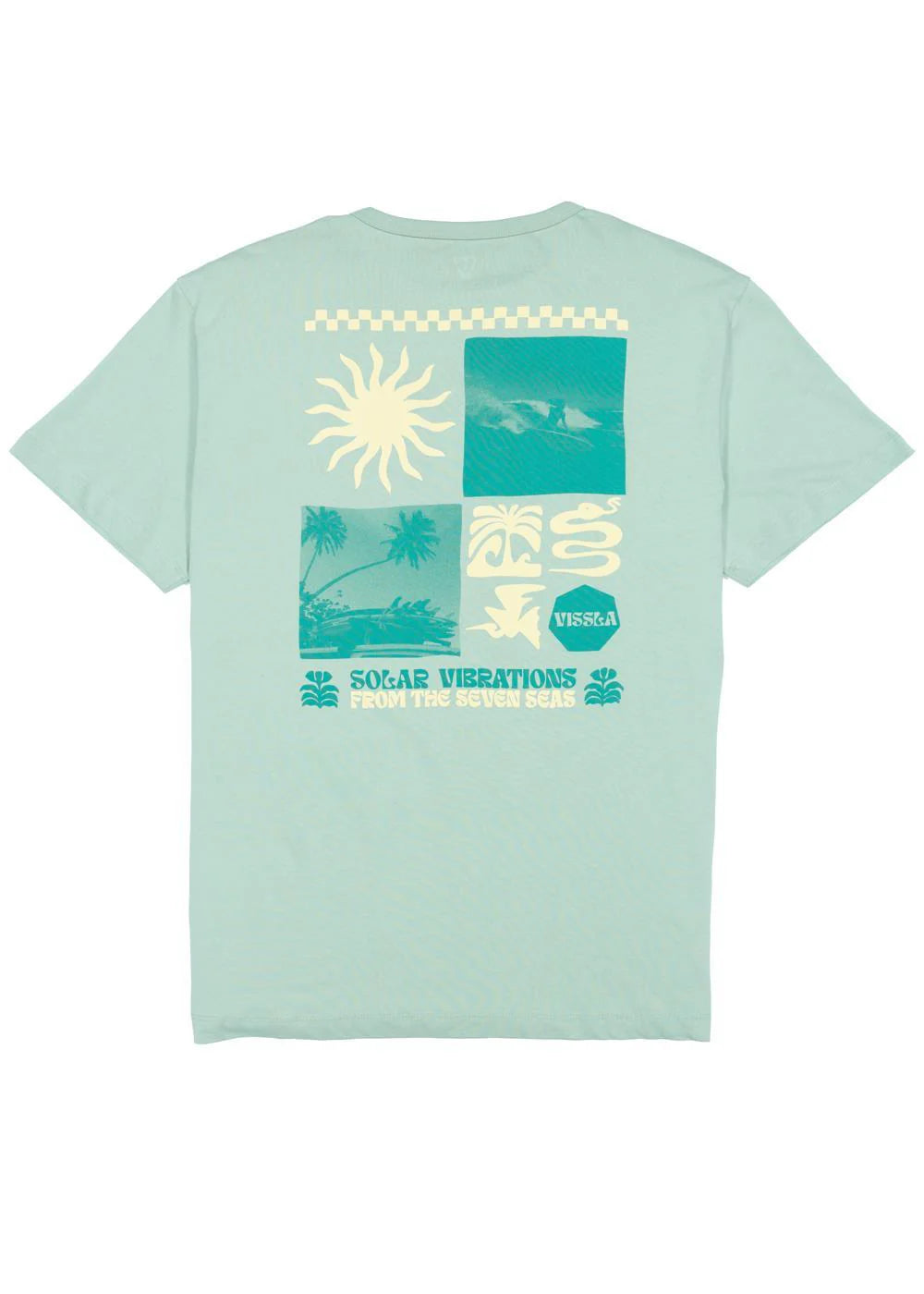 Camiseta Vissla Solar Vibrations Eco Tee color agave con diseño surf sostenible para hombre