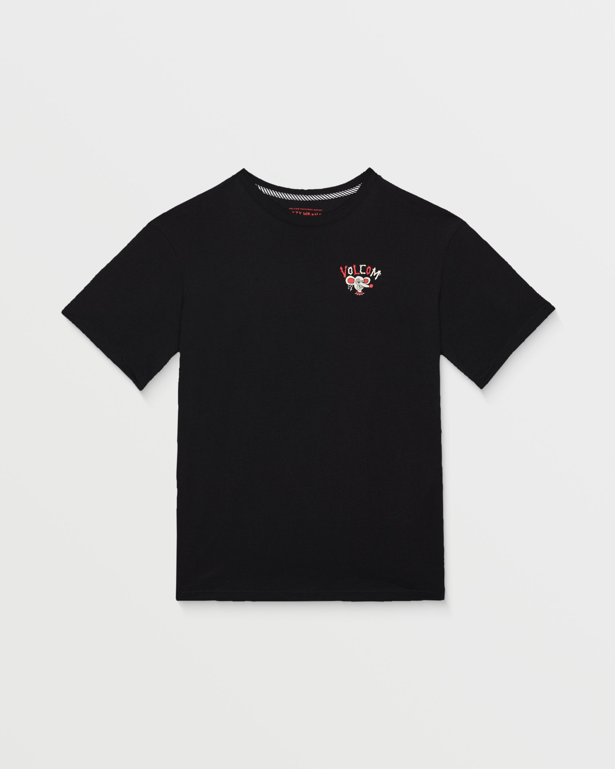 Camiseta Volcom Ozzy II Black para niño vista de perfil con modelo oficial