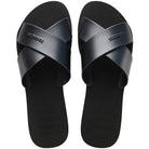 Sandalias Havaianas Aqua Metallic Black mujer con tiras cruzadas negras metálicas y suela de goma cómoda para playa, piscina o uso diario en verano