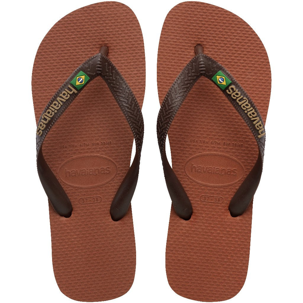 Chanclas Havaianas Brasil Logo New Brown marrones unisex con bandera de Brasil para verano y playa