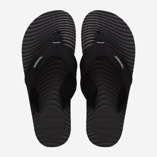 Chanclas Havaianas Brasil Surfer Coast Black hombre negras con suela de goma texturizada estilo surfer y tiras cómodas para playa y verano