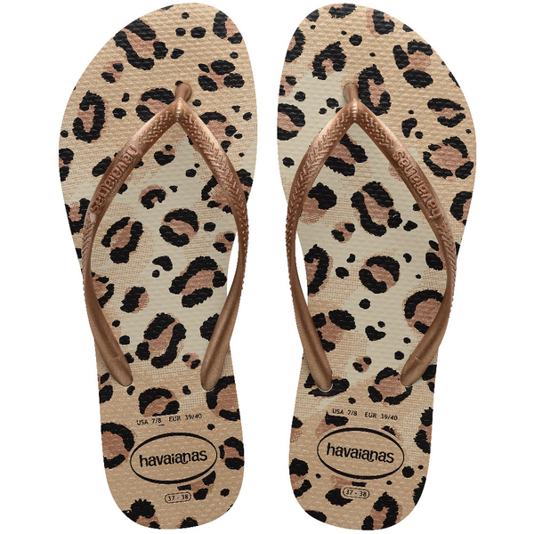 Chanclas Havaianas Slim Animals Beige con estampado animal print tipo leopardo para mujer