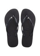 Chanclas Havaianas Slim Crystal Black mujer negras con tiras finas y detalle de cristal sobre suela cómoda de goma ideales para verano, playa y piscina