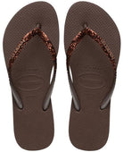 Chanclas Havaianas Slim Glitter II Brown mujer marrones con tiras finas glitter brillantes y suela cómoda de goma ideales para verano, playa y piscina