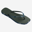 Chanclas Havaianas Slim Square Logo Sparkle Green Olive para mujer con tiras brillantes y diseño elegante verde oliva