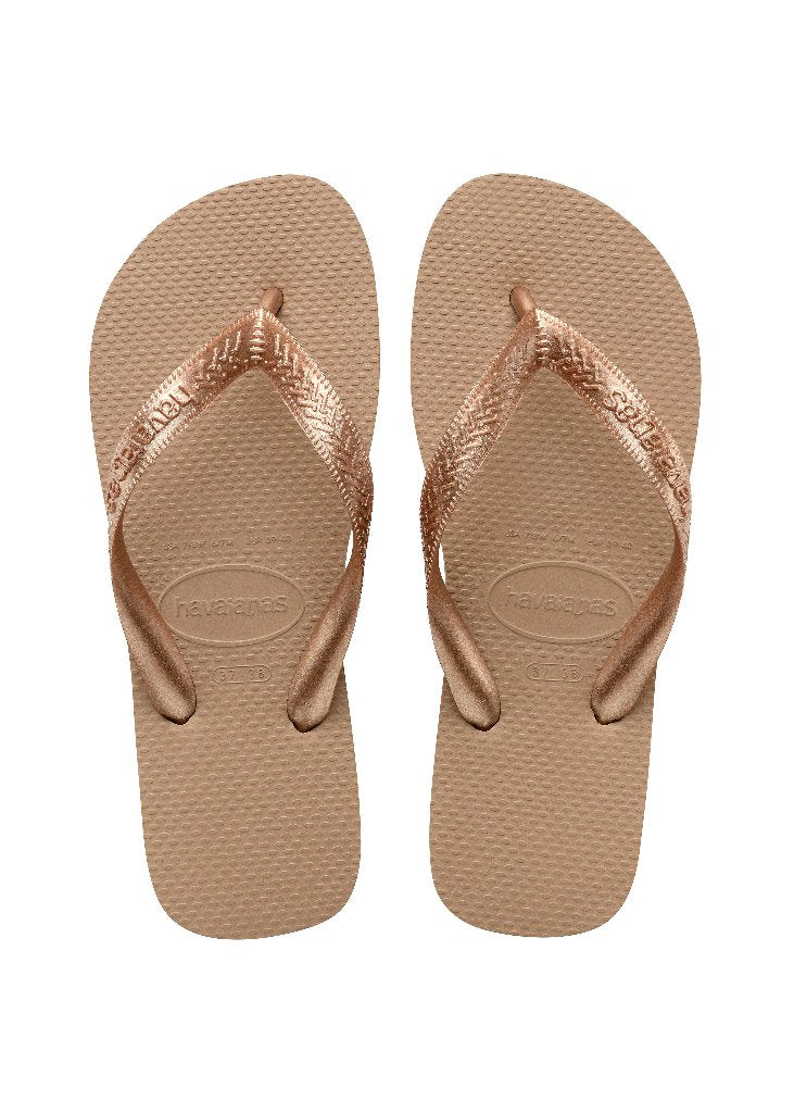 Chanclas Havaianas Top Gold en color dorado con suela cómoda de goma ideales para verano, playa y piscina