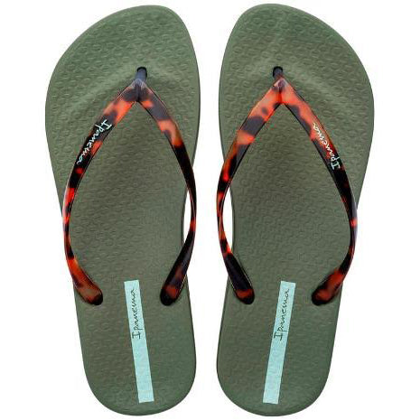 Chanclas Ipanema Anat Connect mujer verde anatómicas con tiras estampadas y detalles transparentes cómodas para verano