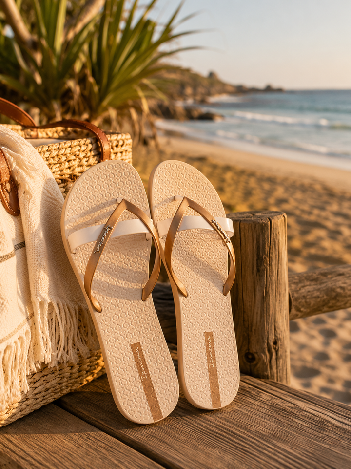 Chanclas Ipanema Kirei Fem - Beiges/doradas (Beige/Gold)