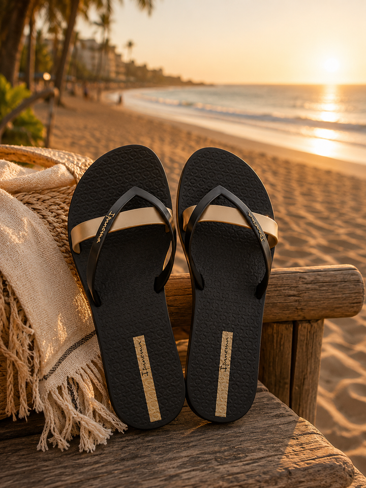 Chanclas Ipanema Kirei Fem - Negras y doradas (Black/Gold)