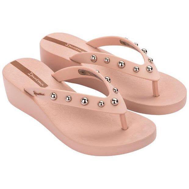 Chanclas Ipanema Platform Glam Beige Gold de mujer con plataforma beige y detalles dorados elegantes