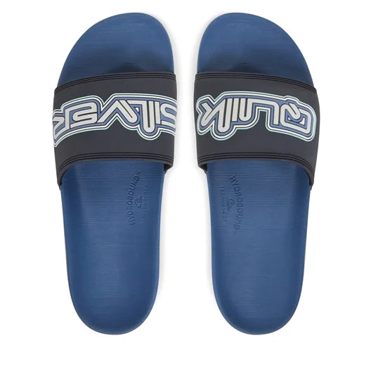 Chanclas de pala QUIKSILVER Rivi Wordmark Slide Black Navy para hombre con banda logo frontal