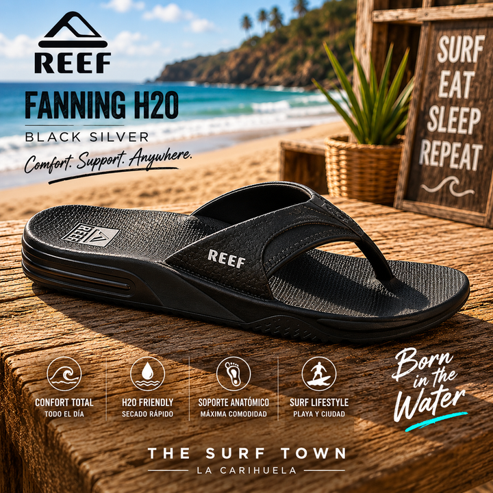Reef Fanning H2o Zehentrenner Black Silver