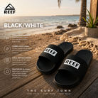 Chanclas Reef One Slide Black White en fotografía editorial propia de THE SURF TOWN inspirada en un beach club tropical de verano